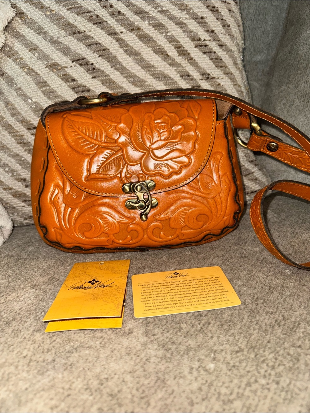 Patricia Nash Orange Embossed Floral Leather Crossbody